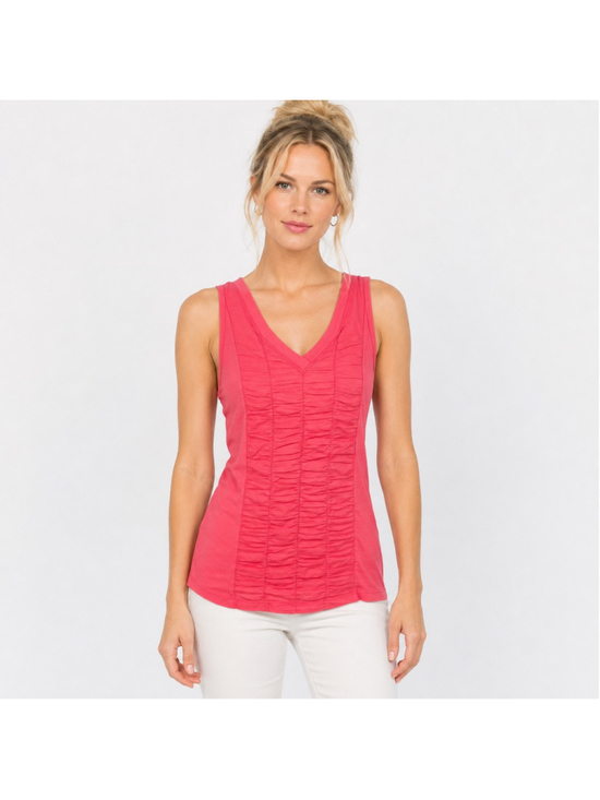 XCVI Tops - XCVI Tank Top Coral Puckered Pleated Front V Neck 100% Cotton Lagenlook Size M